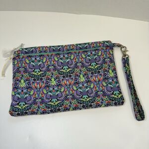 Tula Pink Tiny Beast Bear With Me Print Handmade Double Zip Wristlet Pouch New